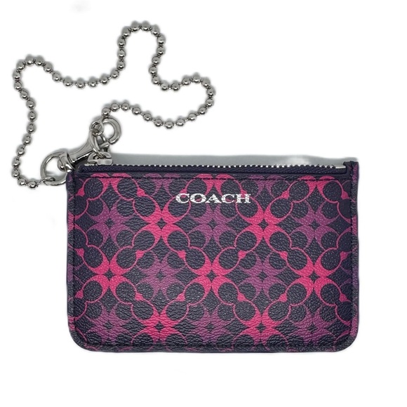 Coach Waverly id wallet Jacaranda pink blue with silver bead Chain wristlet - Picture 1 of 11